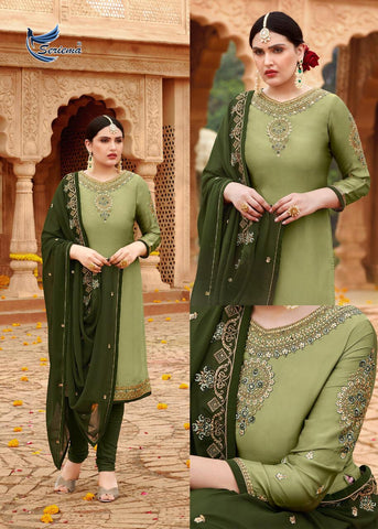 Seriema Presents Shahnaz Satin Georgette Embroidery Work Fancy Designer Salwar Suits