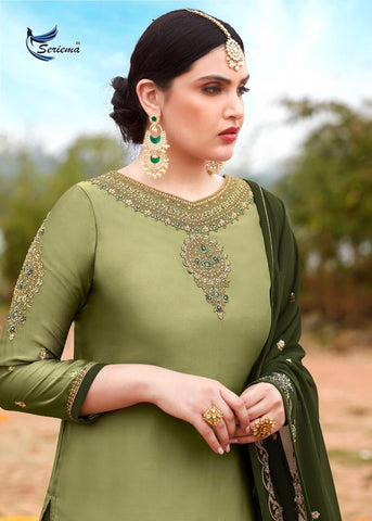 Seriema Presents Shahnaz Satin Georgette Embroidery Work Fancy Designer Salwar Suits