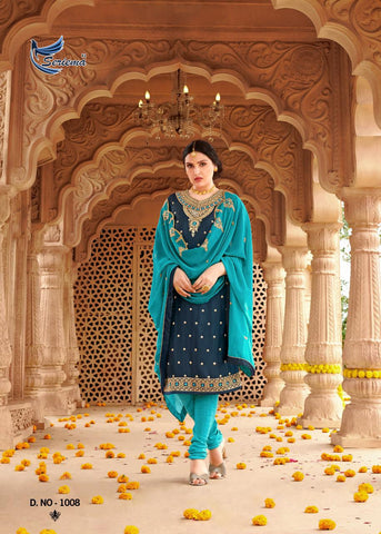 Seriema Presents Shahnaz Satin Georgette Embroidery Work Fancy Designer Salwar Suits
