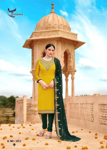 Seriema Presents Shahnaz Satin Georgette Embroidery Work Fancy Designer Salwar Suits