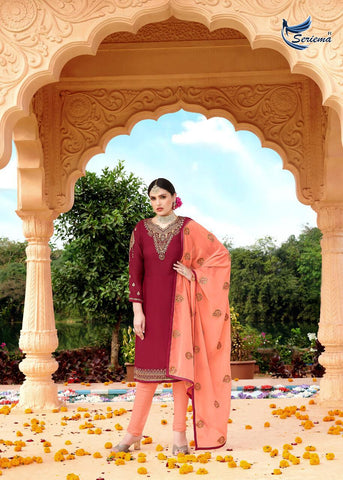 Seriema Presents Shahnaz Satin Georgette Embroidery Work Fancy Designer Salwar Suits