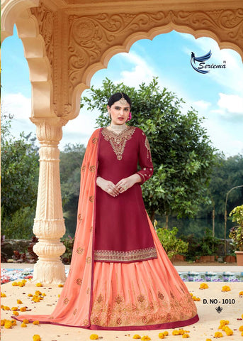 Seriema Presents Shahnaz Satin Georgette Embroidery Work Fancy Designer Salwar Suits