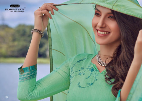 Shahnaz Arts Enara Jam Silk Cotton Embroidery Designer Work Suits