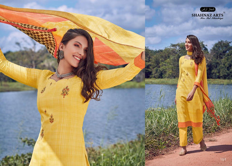 Shahnaz Arts Enara Jam Silk Cotton Embroidery Designer Work Suits