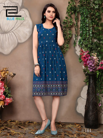 Blue Hills Presents Short Walkway Vol 2 Printed Rayon Designer Kurtis Collection