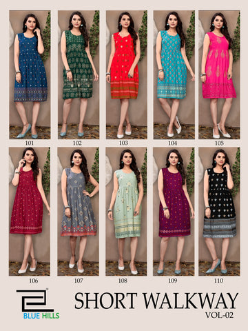 Blue Hills Presents Short Walkway Vol 2 Printed Rayon Designer Kurtis Collection
