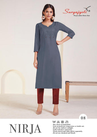 Suryajyoti Presents Nirja Vol 1 Rayon Cotton Casual Wear Kurtis Collection