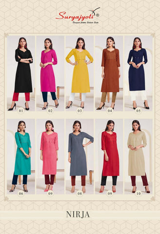 Suryajyoti Presents Nirja Vol 1 Rayon Cotton Casual Wear Kurtis Collection