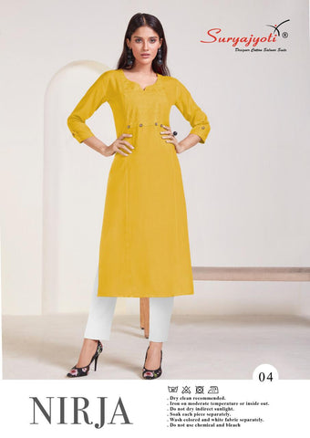 Suryajyoti Presents Nirja Vol 1 Rayon Cotton Casual Wear Kurtis Collection