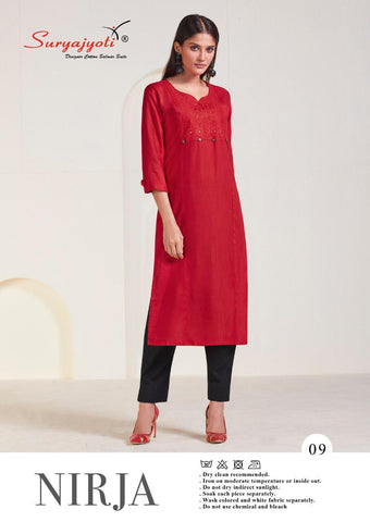 Suryajyoti Presents Nirja Vol 1 Rayon Cotton Casual Wear Kurtis Collection