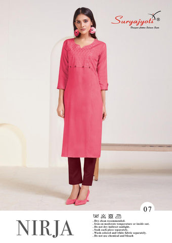 Suryajyoti Presents Nirja Vol 1 Rayon Cotton Casual Wear Kurtis Collection