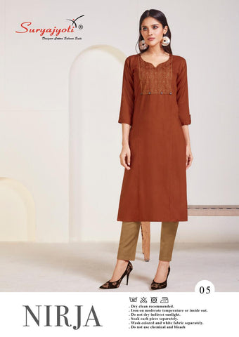 Suryajyoti Presents Nirja Vol 1 Rayon Cotton Casual Wear Kurtis Collection