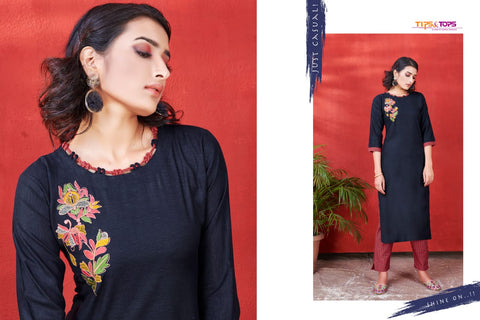 Tips And Tops Presents Mannat Vol 5 Rayon Embroidery Work Casual Wear Kurtis
