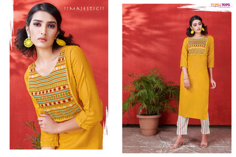 Tips And Tops Presents Mannat Vol 5 Rayon Embroidery Work Casual Wear Kurtis