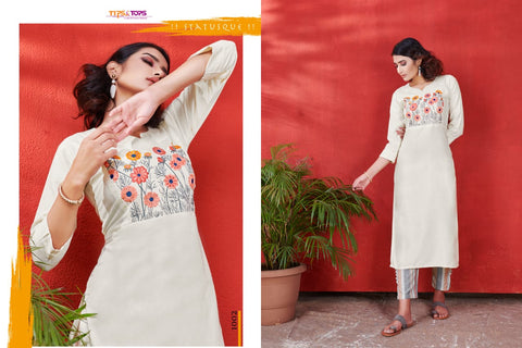 Tips And Tops Presents Mannat Vol 5 Rayon Embroidery Work Casual Wear Kurtis