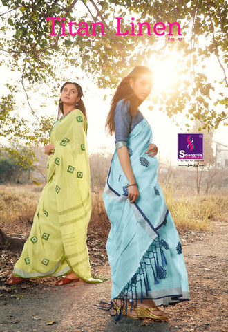 Shangrila Prints Titan Linen Vol 2 Linen Fabric Designer Saree