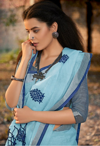 Shangrila Prints Titan Linen Vol 2 Linen Fabric Designer Saree