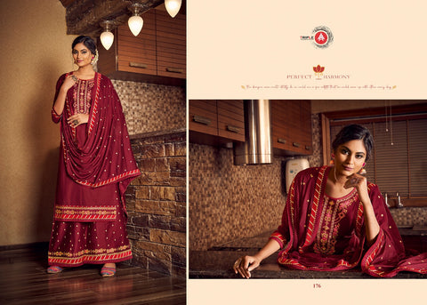 Triple Aaa Jam Silk Fabric Embroidery Work Fancy designer Salwar Suit