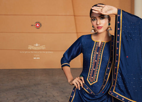 Triple Aaa Presents Khwab Modal Satin Embroidery Work Fancy Designer Salwar Suits