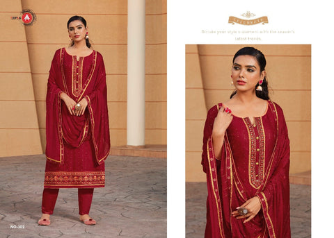 Triple Aaa Presents Khwab Modal Satin Embroidery Work Fancy Designer Salwar Suits