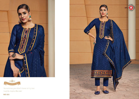 Triple Aaa Presents Khwab Modal Satin Embroidery Work Fancy Designer Salwar Suits