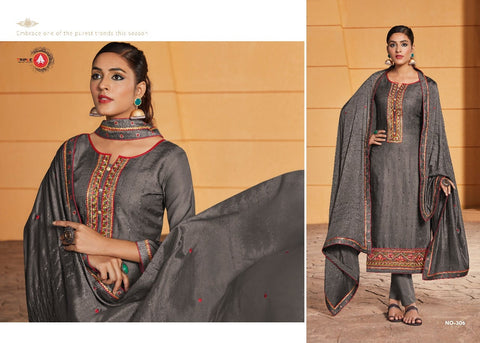 Triple Aaa Presents Khwab Modal Satin Embroidery Work Fancy Designer Salwar Suits