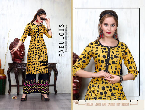 Trendy Presents Crackles Rayon Printed Fancy Designer Kurtis With Plazzo