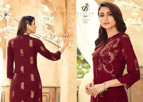 TZU Kurtis Launched Bellah Heavy Rayon Fancy Designer Kurtis Collection With Pants
