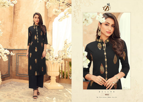 TZU Kurtis Launched Bellah Heavy Rayon Fancy Designer Kurtis Collection With Pants