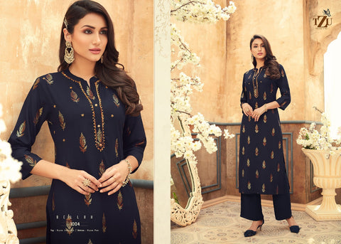 TZU Kurtis Launched Bellah Heavy Rayon Fancy Designer Kurtis Collection With Pants