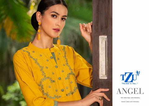 TZU Lifestyle Angel Cotton Embroidery Pattern Top With Bottom Salwar Suit
