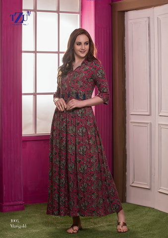 Tzu Kurtis Launched Marigold Rayon Printed Stylish Desginer Kurtis Collection
