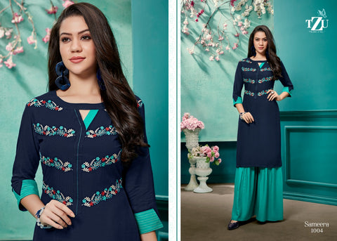 Tzu Kurtis Presents Sameera Rayon Embroidery Work Fancy Designer Kurtis Collection