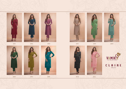 Vamika Presents Claire Vol 2 Pure Viscose Silky Fancy Designer Kurtis Collection
