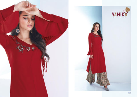 Vamika Plazo Fabric Rayon Fancy Designer Kurti Collection With Plazzo