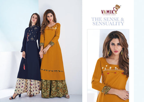Vamika Plazo Fabric Rayon Fancy Designer Kurti Collection With Plazzo