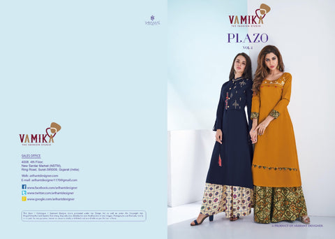 Vamika Plazo Fabric Rayon Fancy Designer Kurti Collection With Plazzo