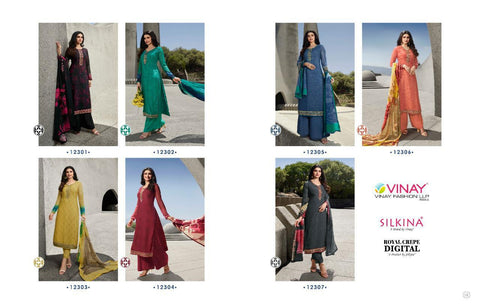 Vinay Fashion Launched Silkina Silk Crape Fancy Designer Salwar Suits