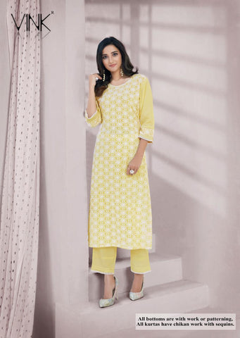 Vink Lucknowi Pure Rayon Designer Kurti Collection With Pant
