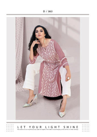 Vink Lucknowi Pure Rayon Designer Kurti Collection With Pant