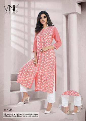 Vink Lucknowi Pure Rayon Designer Kurti Collection With Pant