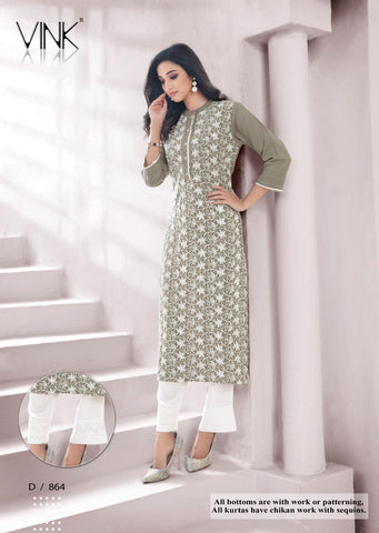 Vink Lucknowi Pure Rayon Designer Kurti Collection With Pant