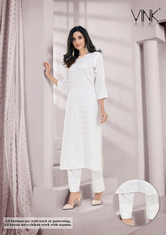 Vink Lucknowi Pure Rayon Designer Kurti Collection With Pant