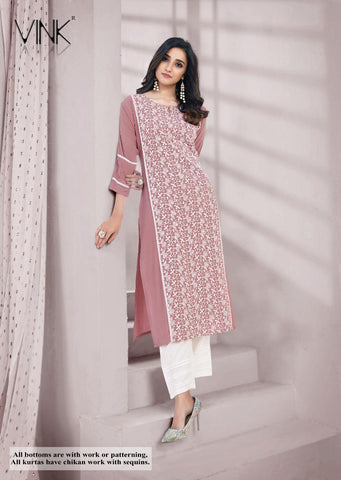 Vink Lucknowi Pure Rayon Designer Kurti Collection With Pant