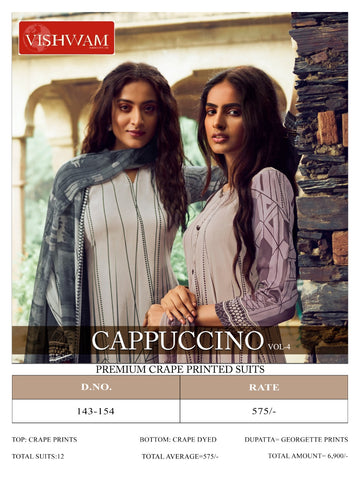 Vishwam Fabrics Presents Cappuccino 4 Designer Printed Crape Fancy Designer Salwar Suits
