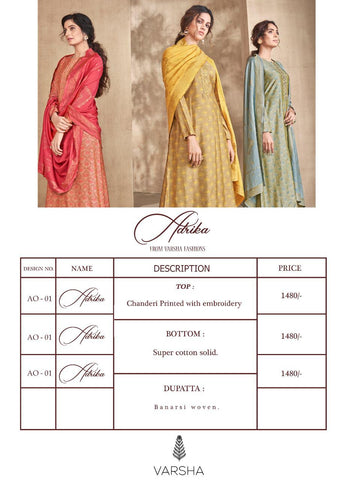 Varsha Fashions  Adrica Chanderi print with embroidery with banarasi woven dupatta