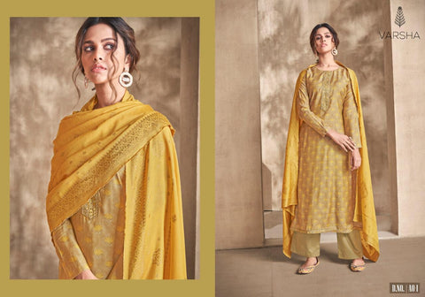Varsha Fashions  Adrica Chanderi print with embroidery with banarasi woven dupatta