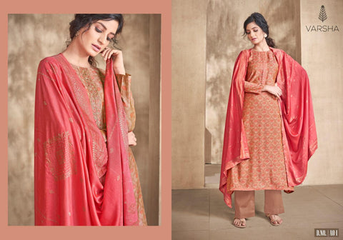 Varsha Fashions  Adrica Chanderi print with embroidery with banarasi woven dupatta