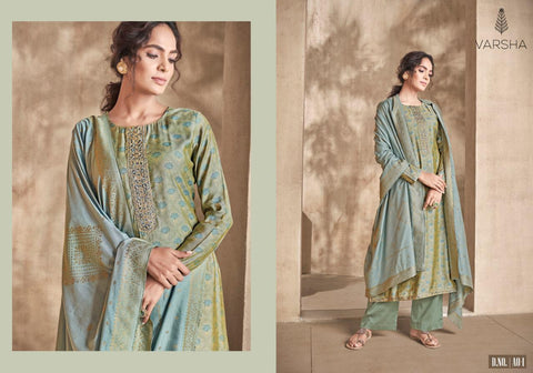 Varsha Fashions  Adrica Chanderi print with embroidery with banarasi woven dupatta