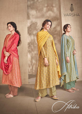 Varsha Fashions  Adrica Chanderi print with embroidery with banarasi woven dupatta